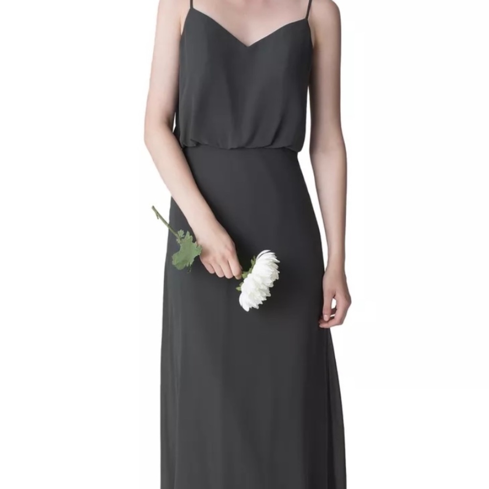 Bill Levkoff Chocolate Chiffon Slight V-front A-line Dress, Size 8